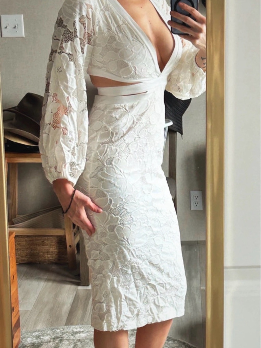 VENUS white lace midi dress